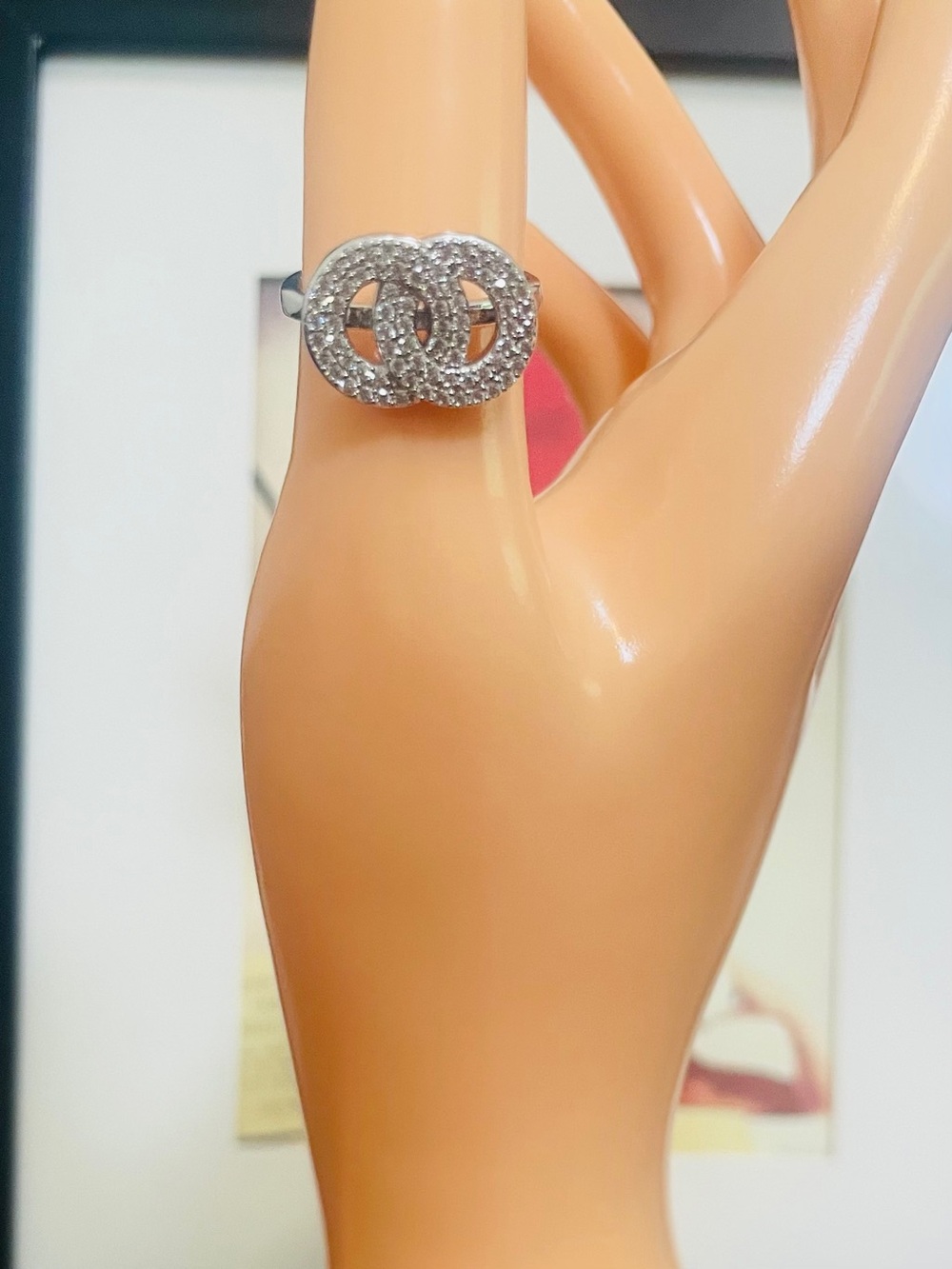 Designer Inspired Double Circle Pave CZ White Gold Filled Adjustable Ring NWOT